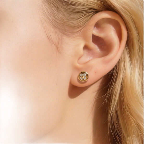 oly-46b8212d994c45cbbd265a8847b20953 Wholesale Electroplated stainless steel stud earrings with flower design, waterproof, cross-border wholesale, screw, titanium steel stud earrings