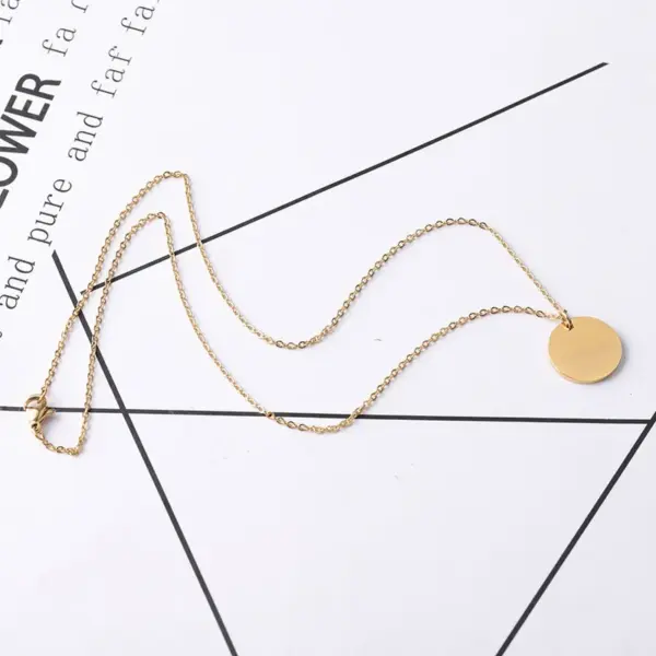Wholesale PVD Coated 18K Gold Real Gold Plated Round Stainless Steel Simple Style Waterproof Non Tarnish 304 Stainless Steel Pendant Necklace