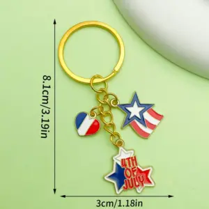 Gold Blue American Independence Day Heart Flag Keychain - 6.1g - ER1674