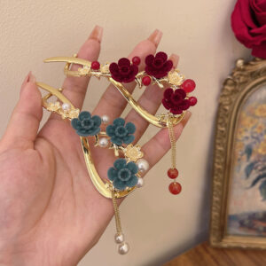 Wholesale Qixi high-grade tassel one-word hairpin back head plum blossom clip metal frog buckle twist clip headdress