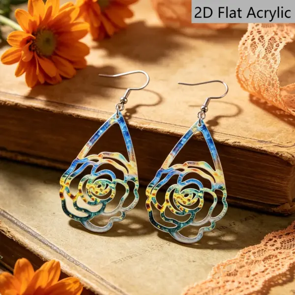 Wholesale Retro Multicolor Water Droplets Drop Earrings With Acrylic Print, Featuring 304 Stainless Steel Ear Pins For Women