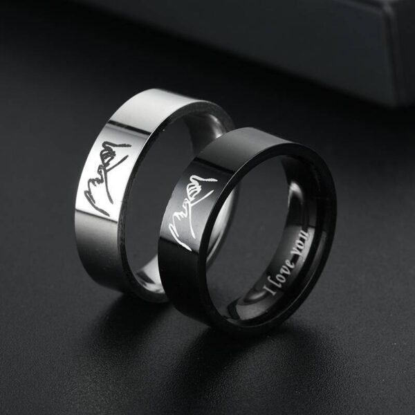 Wholesale  Titanium Steel Couple Rings I Love You Hand-In-Hand Men and Women Ring Hand Jewelry