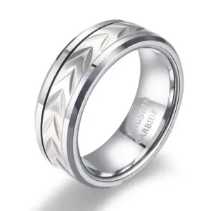 Wholesale Tungsten Steel Ring 360° Rotating Wide 8mm Men's Silver New Simple Style Geometric Pattern Polished Round Edge Wedding Band