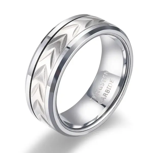 Wholesale Tungsten Steel Ring 360° Rotating Wide 8mm Men's Silver New Simple Style Geometric Pattern Polished Round Edge Wedding Band
