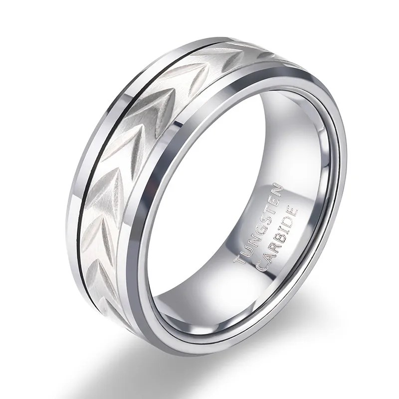 Wholesale Tungsten Steel Ring 360° Rotating Wide 8mm Men's Silver New Simple Style Geometric Pattern Polished Round Edge Wedding Band