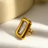 Wholesale Geometric Open Rings For Women In 304 Stainless Steel With Electroplated 18K Real Gold PVD Coating And Tiger Eye Inlay