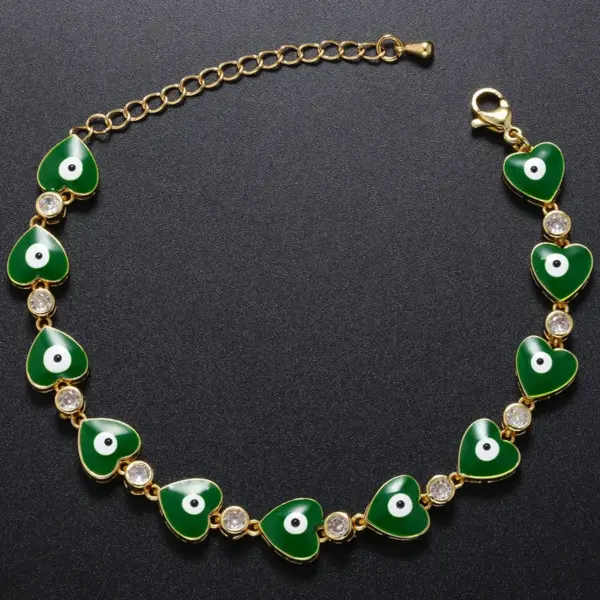 Wholesale Fashion Devil's Eye Heart Shape Copper Bracelets Enamel Inlay Artificial Gemstones Copper Bracelets