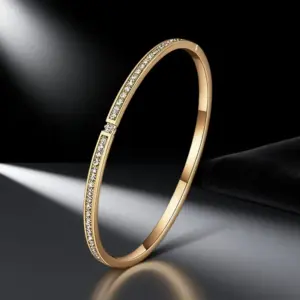 Wholesale Star Pattern Titanium Steel Bangle For Women In Steel Color With Rhinestone Inlay