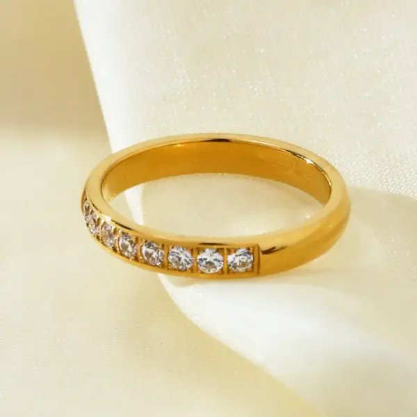 Wholesale Electroplating 18K Gold Golden Plated Round 304 Stainless Steel Elegant Rings