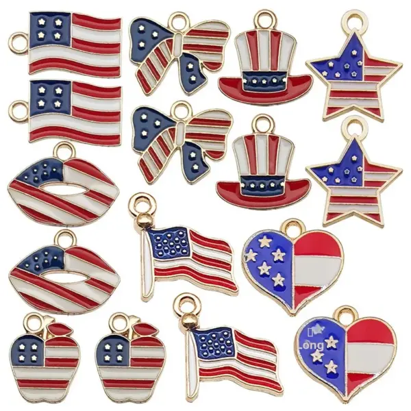 Wholesale 75th National Day American Flag Pendant DIY Earrings Alloy Star Heart-shaped Jewelry Accessories Bowknot Shell Cloud