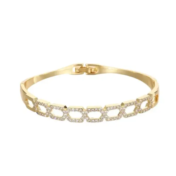 Wholesale Women’s Copper Bangle With Zircon Inlay, Electroplated With 14K Real Gold For Elegant Style