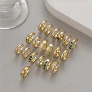 Wholesale Unisex U Shape Open Ring In Copper With Zircon Inlay, Waterproof Non Tarnish Electroplated Gold Plating