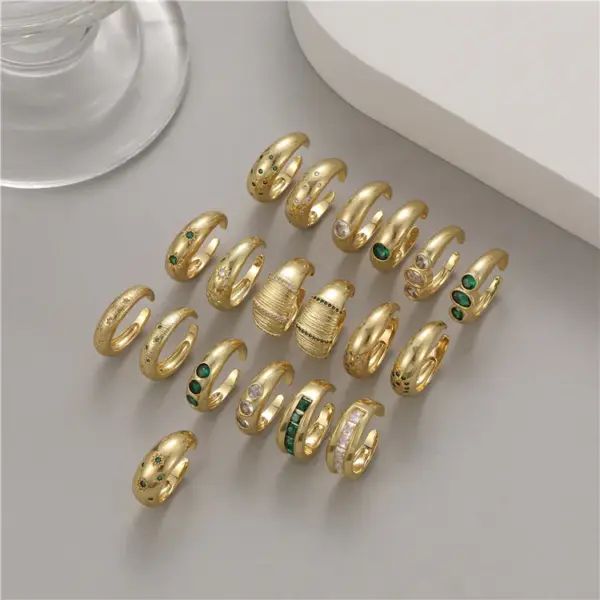 Wholesale Unisex U Shape Open Ring In Copper With Zircon Inlay, Waterproof Non Tarnish Electroplated Gold Plating