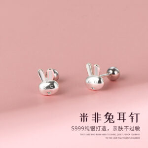 Wholesale 999 Sterling Silver Rabbit Ear Nail Women's New Small Earrings Summer Elegant Screw Internet Celebrity Earrings