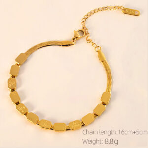 Love square gold bracelet / Made of stainless steel all over the body + real gold plating in the furnace with 18k gold