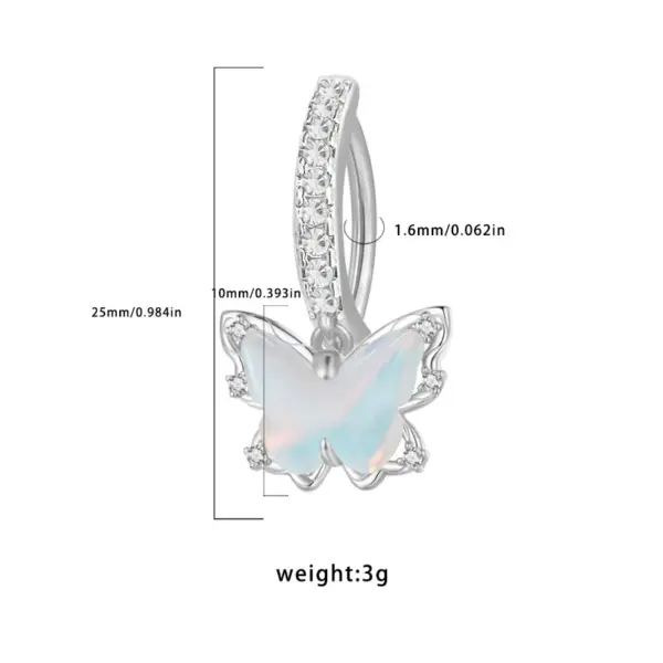 Wholesale 1 Piece 316 Stainless Steel Alloy Resin Rhinestones Glass Belly Rings Heart Shape Wings Butterfly White Gold Plated Unisex