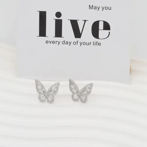 Wholesale 1 Pair Simple Style Butterfly Plating Inlay Copper Zircon 18K Gold Plated White Gold Plated Ear Studs