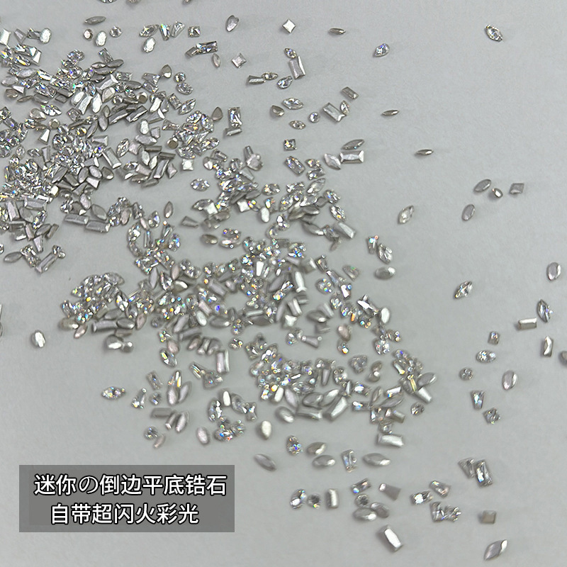 Wholesale Flat-bottomed zircon nail jewelry flash mini transparent white mixed shaped inverted side pile drill nail jewelry
