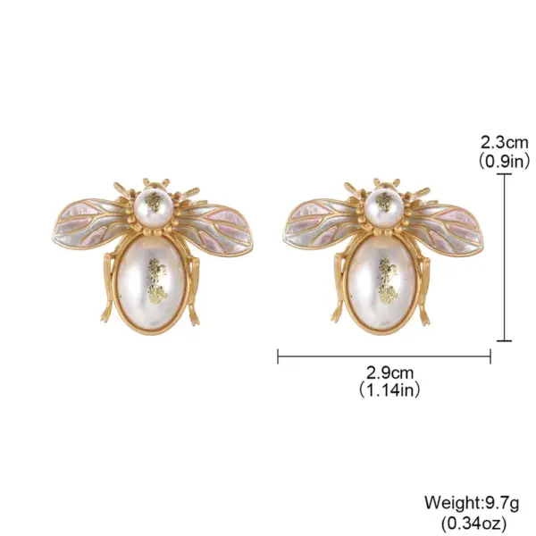 Wholesale Hypoallergenic Bee Stud Earrings For Women With KC Golden Plated Copper And Acrylic Inlay Featuring UV Plating