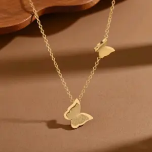 X06009-3D Matte Butterfly Necklace- Gold
