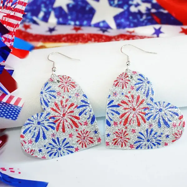 oly-479cd942d0b2552027524ff0e21bcb59 Wholesale Shiny Independent Day Earrings Dyed Patriot Hearts Star American Geometric Pattern Leather Ear Rings For Women Trendy Style