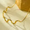 Wholesale PVD Coated Real Gold Plated 18K Gold Waves 304 Stainless Steel Retro Simple Style Waterproof Non Tarnish 304 Stainless Steel Necklace