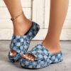 Wholesale women’s shoes summer wedge platform beach outerwear plaid denim slippers plus size women