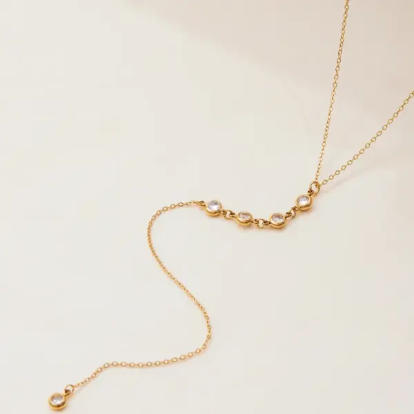 Wholesale 304 Stainless Steel Y Word PVD Coated 18K Real Gold Plated Basic Simple Style Micro Super Whisper Thin Chain Safety Clasp Closure Y-Necklace Necklace