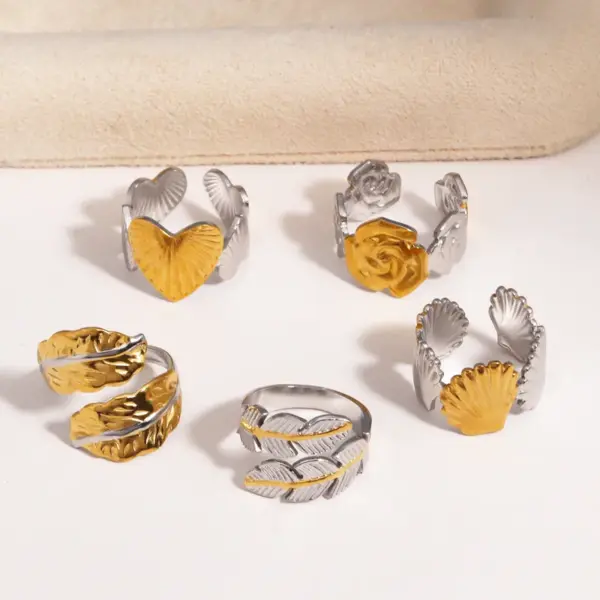 Wholesale Stainless Steel Adjustable Rings Unisex Open Leaf Ring Rustproof Vintage Finger Ring Men Women Suitable For All Seasons