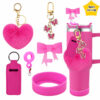 oly-47f2704b45bd9110ff02a28e1dc1bfbe Wholesale Stanley Valentine's Day Love Hair Ball Pendant Silicone Cup Cover Bow Straw Plug Couple Heart-shaped Keychain