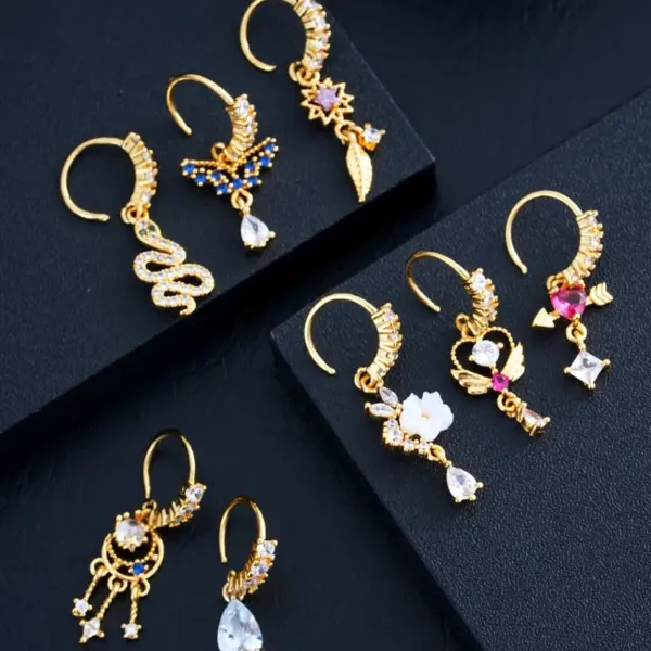 oly-4812d42673ab267d3167f6e6275da9d5 Wholesale Trendy Zircon Nose Ring Flower Triangle Heart Butterfly Piercing Y2K Hip Hop Style Women's Copper Jewelry Nose Studs