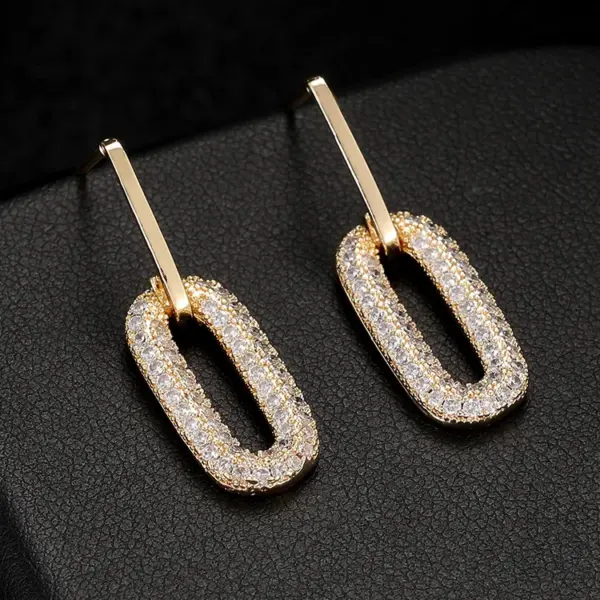 Wholesale Geometric Earrings For Women In 14K Real Gold Plated Copper Featuring Zircon Inlay