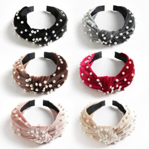 oly-4818e7414f6cf2271809dbe18c8d7a09 Wholesale European and American Fashion Gold Velvet Fabric Beaded Knot Headband Headband Amazon Cross-border Trend All-match Headwear Hair Accessories