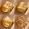 Wholesale 304 Stainless Steel Geometric PVD Coated Real Gold Plated Elegant Vintage Style Waterproof Non Tarnish Open Rings Live Mouth