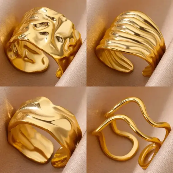 Wholesale 304 Stainless Steel Geometric PVD Coated Real Gold Plated Elegant Vintage Style Waterproof Non Tarnish Open Rings Live Mouth