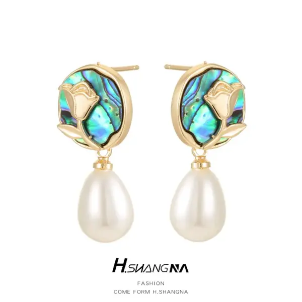 Wholesale Rose Stud Earrings For Women With 925 Sterling Silver Posts, Electroplated Copper And Shell Inlay