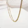 Wholesale Ferroalloy Solid Color Vacuum Plating Real Gold Plated Simple Style Waterproof Non Tarnish Patchwork Cuban Link Chain Gold Necklace