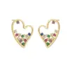 Wholesale Fashionable Miniature Sweet Fresh Women's Micro-Set Color Zircon Ear Studs Hollow Heart Shaped Earrings Cute Style Copper Material