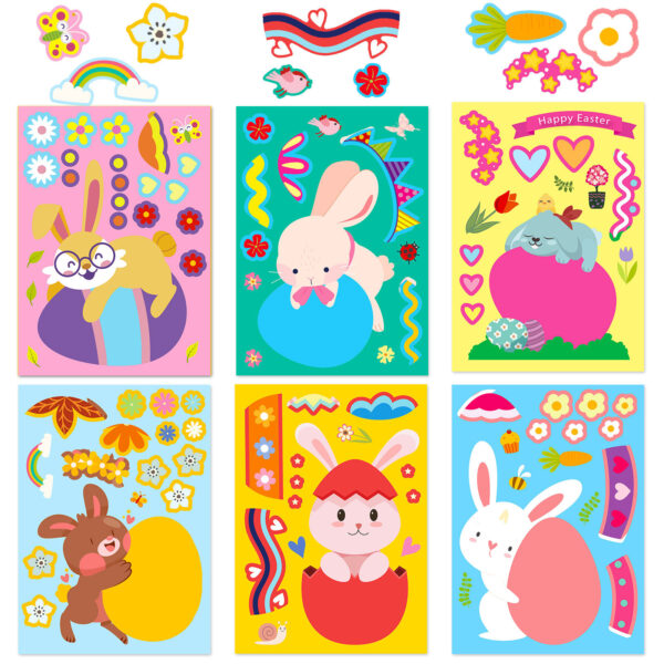oly-489362a6624dc2e2b72bb79b1aa7af94 Wholesale 6 sheets/pack Easter rabbit puzzle stickers shrimp skin children's educational puzzle colorful egg face changing stickers