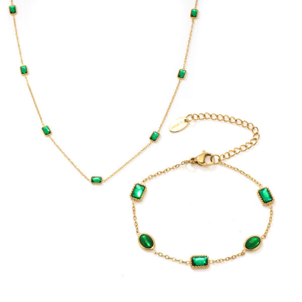 oly-4896da6220365a09498e28ad82a2880c Wholesale Cubic Sugar French Emerald Zircon Necklace Bracelet Jewelry suit Niche Temperament Exquisite Temperament Ladies Accessories