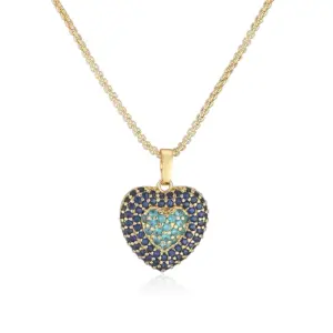 Gold Blue Diamond Heart Necklace 1 Piece