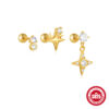 Wholesale S925 Sterling Silver Moon and Star Pendant Earrings with Twisted Ball Rivets, Cartilage Studs, Cartilage Piercing Jewelry