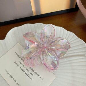 9#Transparent plumeria clip-pink