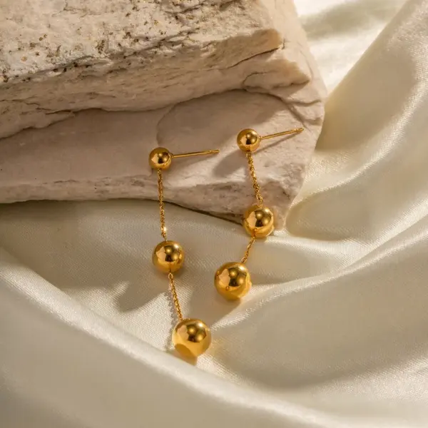 Wholesale 304 Stainless Steel Ball PVD Coated 18K Gold Plated Elegant Plating Gold Drop Earrings