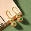 Wholesale [Ancient method plating 24k gold] craft National style earrings hollow gourd chalcedony design retro earrings