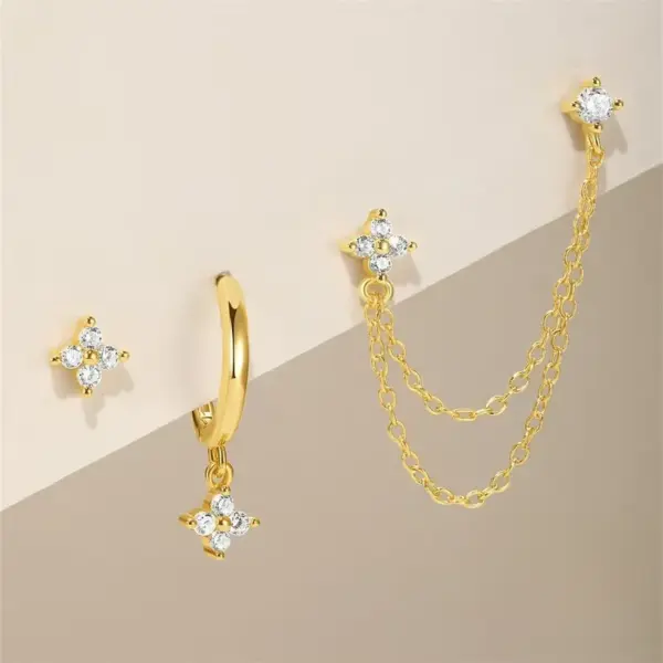 Wholesale Vacuum Electroplating (In Furnace) Plated With 18K Real Gold Micro Inlaid Design Flower Stackable Earrings Stainless Steel