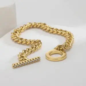 Wholesale Handmade Geometric Bracelets For Women In Copper With 18K Real Gold Electroplated And Rhinestone Inlay