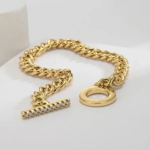 Wholesale Handmade Geometric Bracelets For Women In Copper With 18K Real Gold Electroplated And Rhinestone Inlay