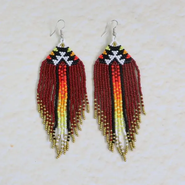 Wholesale Bohemian Long Tassel Earrings Handmade Beaded Women's Party Jewelry Geometric Shape Ethnic Style Triangle And Ring Craft