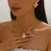 Wholesale 304 Stainless Steel Plastic Flower Electroplating PVD Coated Stone-Free 18K Gold Plated Imitation Gold Golden Plated Casual Elegant Cute Snake Chain Multicolor-Golden Yellow Earrings Necklace Jewelry Set